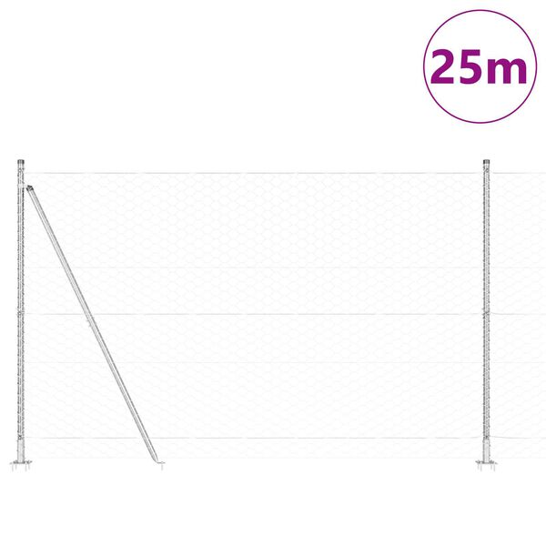 vidaXL Fence Post Silver 25 x 1.4 m (50 mm mesh) Steel