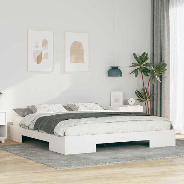 vidaXL Floor Bed Frame with Storage White 200 x 200 cm Solid pine wood