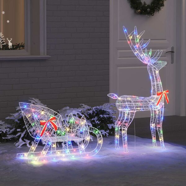 vidaXL Reindeer Pull Sleigh Colourful 70 x 26 x 129 cm Acrylic