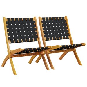 vidaXL Folding Chairs 2 pcs Black Solid Wood Acacia and Fabric