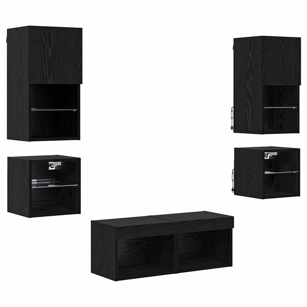 vidaXL TV Wall Units 8 pcs Black Oak Engineered Wood
