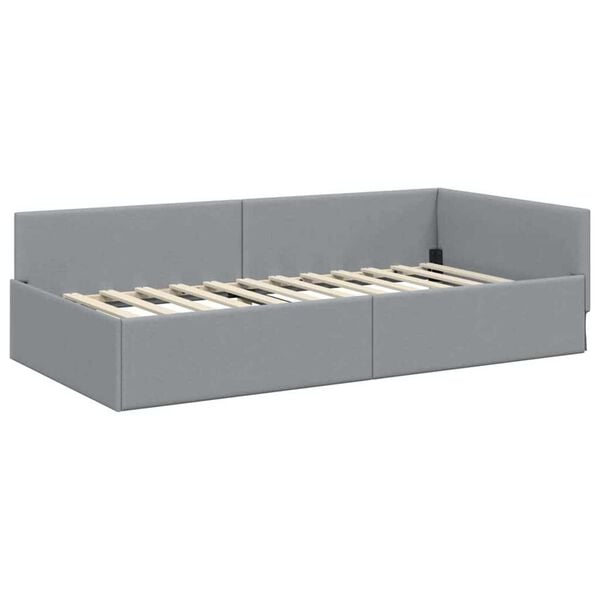 vidaXL Corner Bed Frame Light Grey 90 cm x 200 cm Velvet