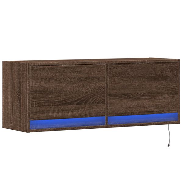vidaXL TV Wall Cabinet with LED Lights Brown Oak 100x31x35 cm