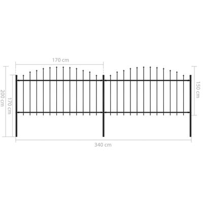 vidaXL Garden Fence with Spear Top Steel (1.25-1.5)x3.4 m Black