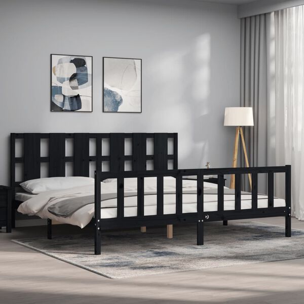 vidaXL Bed Frame without Mattress Black 200x200 cm Solid Wood Pine