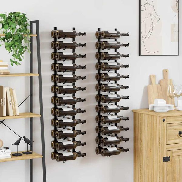 vidaXL Wall-mounted Wine Racks for 48 Bottles 2 pcs Black Iron