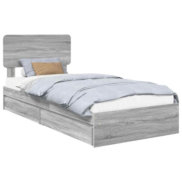 vidaXL Storage Bed with Drawer Grey Sonoma 75 x 190 cm Engineered Wood