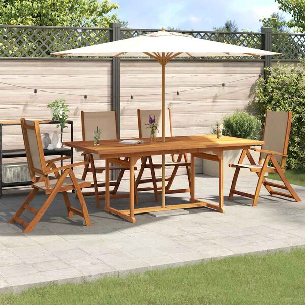vidaXL 5 Piece Garden Dining Set Solid Wood Acacia and Textilene