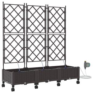 vidaXL Garden Planter with Irrigation&Wheels 3 pcs Brown PP