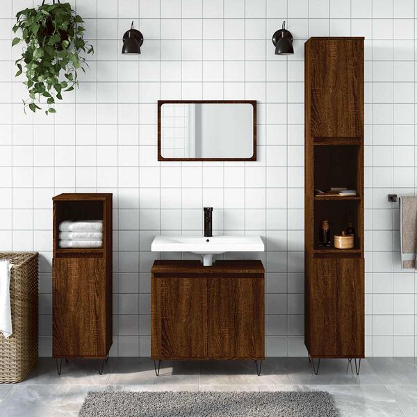 vidaXL Bathroom Cabinet Brown Oak 58x33x60 cm Engineered Wood