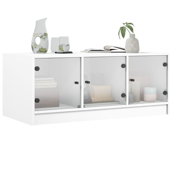 vidaXL Coffee Table with Glass Doors White 102x50x42 cm