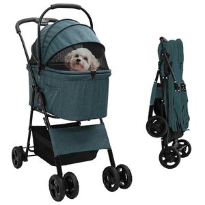 vidaXL Folding Pet Stroller Adjustable Green 81 x 47 x 99 cm Polyester
