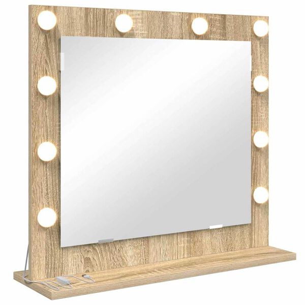 vidaXL Vanity Mirror with LED Strip Lights Sonoma Oak 60 x 55 x 18 cm