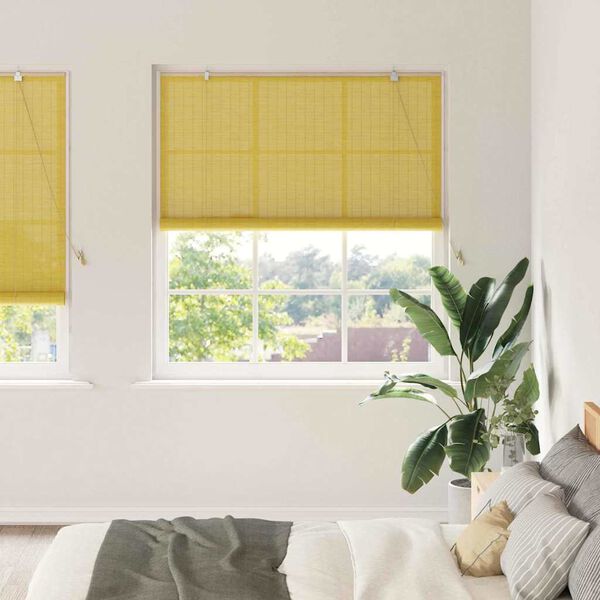 vidaXL Roller Blind with Curtains Manual Yellow 140 x 220 cm Bamboo