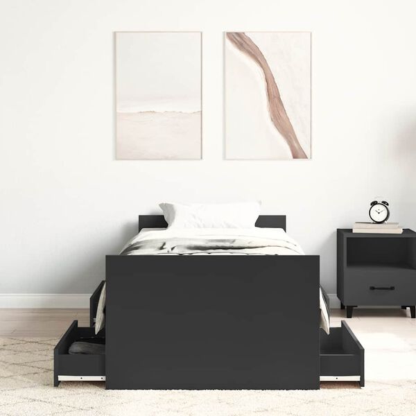 vidaXL Bed Frame without Mattress Black 75x190 cm Small Single