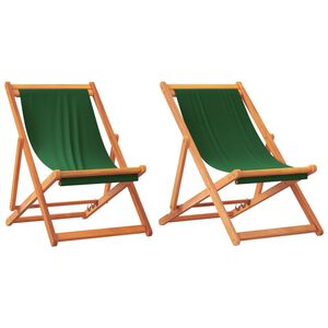 vidaXL Folding Chairs 2 pcs Green Fabric