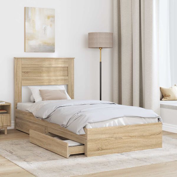 vidaXL Storage Bed with Drawer Sonoma Oak 75 x 190 cm Engineered Wood