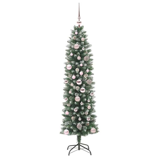 vidaXL Artificial Slim Christmas Tree Green and White 150 cm
