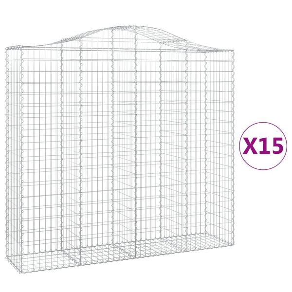 vidaXL Arched Gabion Baskets 15 pcs 200x50x180/200 cm Galvanised Iron
