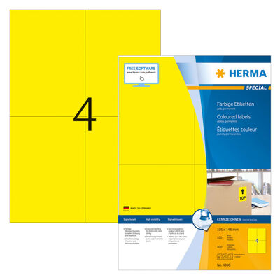 HERMA Permanent Universal Labels A4 105x148 mm 100 Sheets Yellow