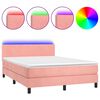 vidaXL Box Spring Bed with Mattress&LED Pink 140x190cm Velvet