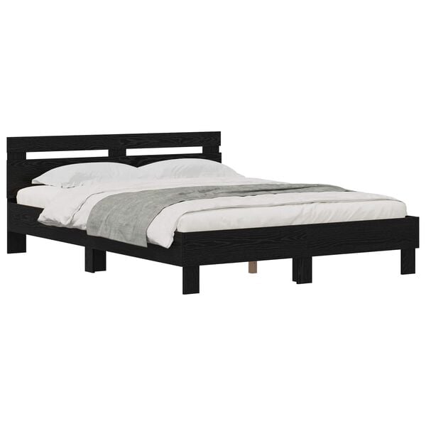 vidaXL Bed Frame with Headboard Black Oak 140 x 200 cm Engineered Wood