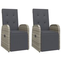 vidaXL Reclining Garden Chairs with Cushions 2 pcs Grey Poly Rattan