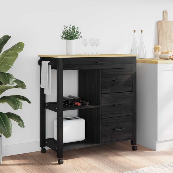 vidaXL Kitchen Trolley Plain Black 84 x 40 x 88.5 cm