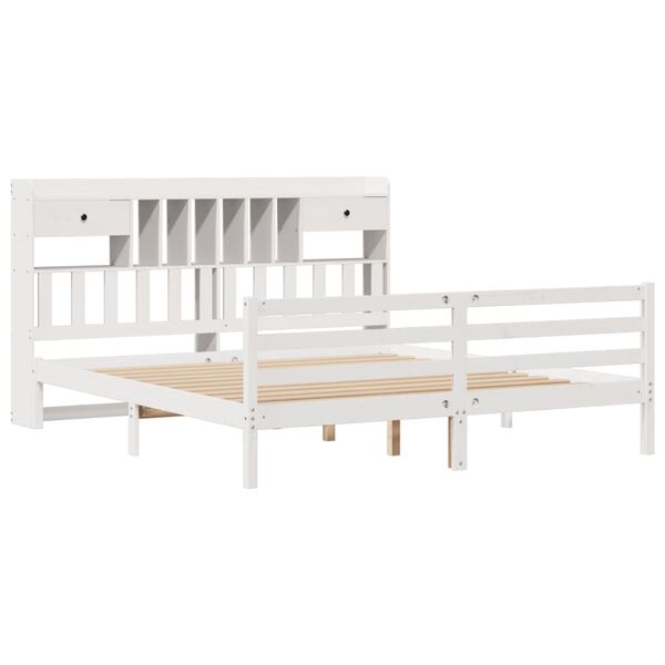 vidaXL Bookcase Bed without Mattress White 180x200 cm Super King Solid Wood Pine