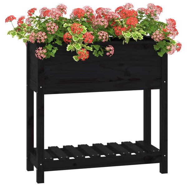 vidaXL Planter with Shelf Black 82.5x34.5x81 cm Solid Wood Pine