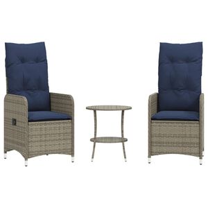 vidaXL Reclining Garden Chairs 2 pcs with Table Grey Poly Rattan