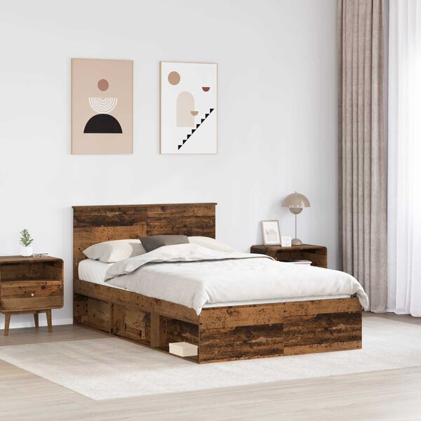 vidaXL Bed Frame with Headboard Old Wood 120 x 190 cm Solid Pine Wood