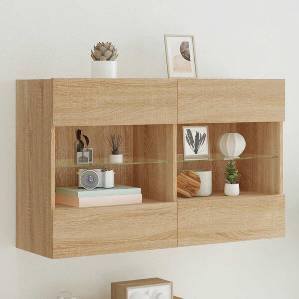 vidaXL TV Wall Cabinet with LED Lights Sonoma Oak 98.5x30x60.5 cm