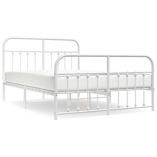 vidaXL Metal Bed Frame without Mattress with Footboard White 135x190cm