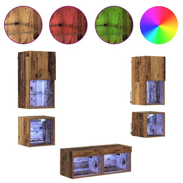 vidaXL TV Wall Units 8 pcs Old Wood Engineered Wood