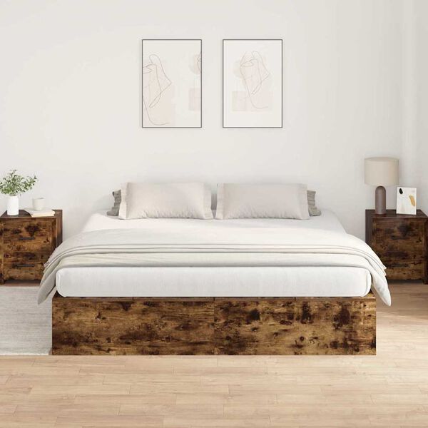 vidaXL Storage Bed Frame Smoked Oak 180 x 200 cm Engineered Wood