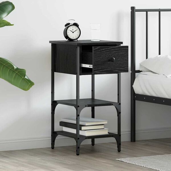 vidaXL Bedside Cabinet Black Oak 33.5 x 36 x 70 cm Solid Reclaim Wood