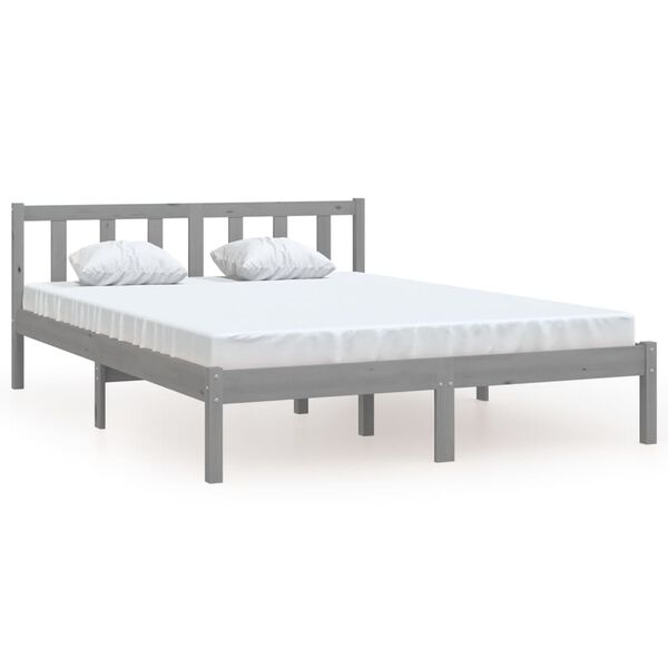 vidaXL Bed Frame without Mattress Grey Solid Wood Pine King Size