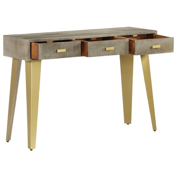 vidaXL Console Table Solid Mango Wood Grey with Brass 110x35x76 cm