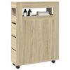 vidaXL Narrow Bathroom Cabinet with Wheels Sonoma Oak Engineered Wood
