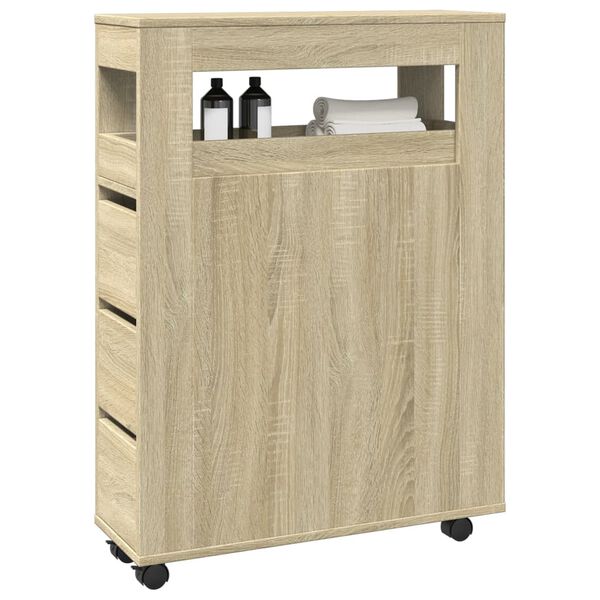 vidaXL Narrow Bathroom Cabinet with Wheels Sonoma Oak Engineered Wood