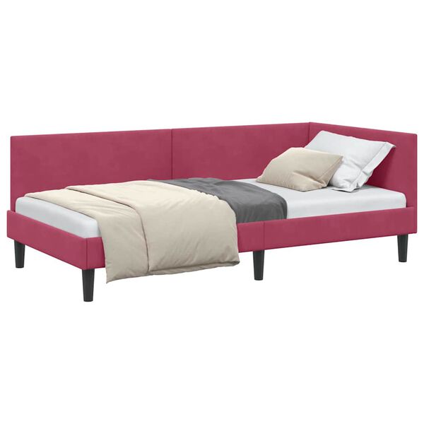 vidaXL Corner Bed Frame with Headboard Wine Red 100 cm x 200 cm Velvet