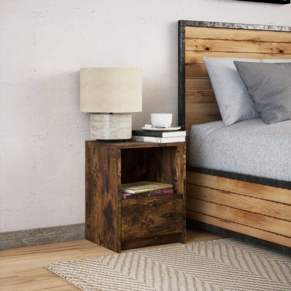 vidaXL Bedside Cabinet with LED Lights Smoked Oak Engineered Wood
