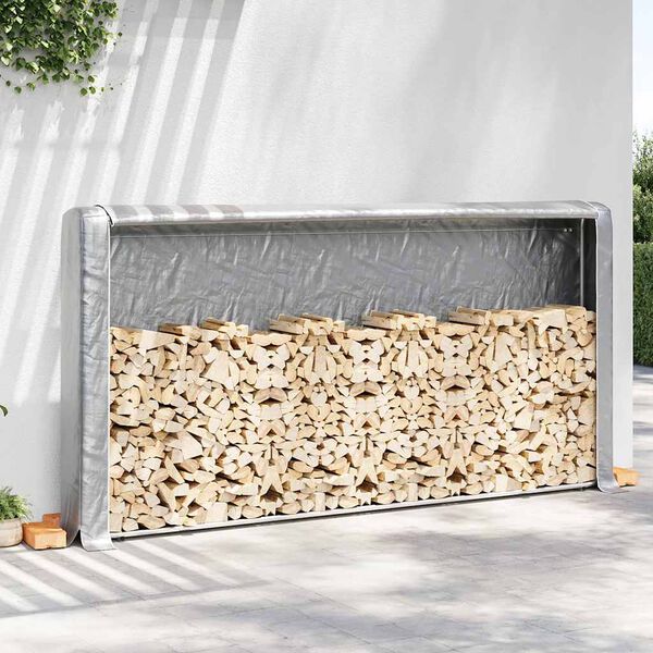 vidaXL Firewood Rack with Rain Cover 300x25x150 cm Galvanised steel