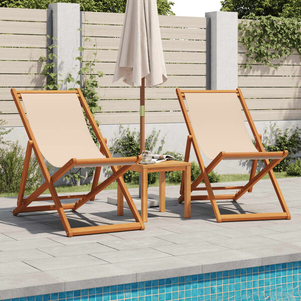 vidaXL Folding Beach Chairs 2 pcs Beige Fabric and Solid Wood