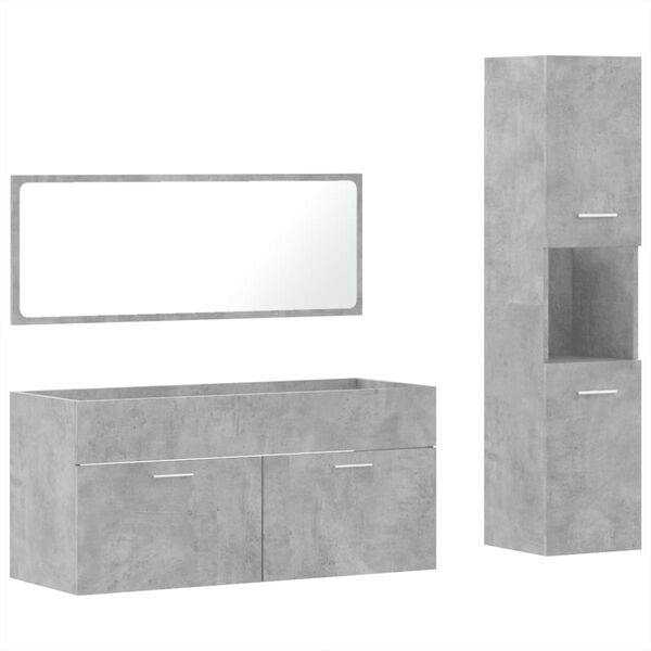 vidaXL 3 Piece Bathroom Furniture Set Concrete Grey Engineered Wood
