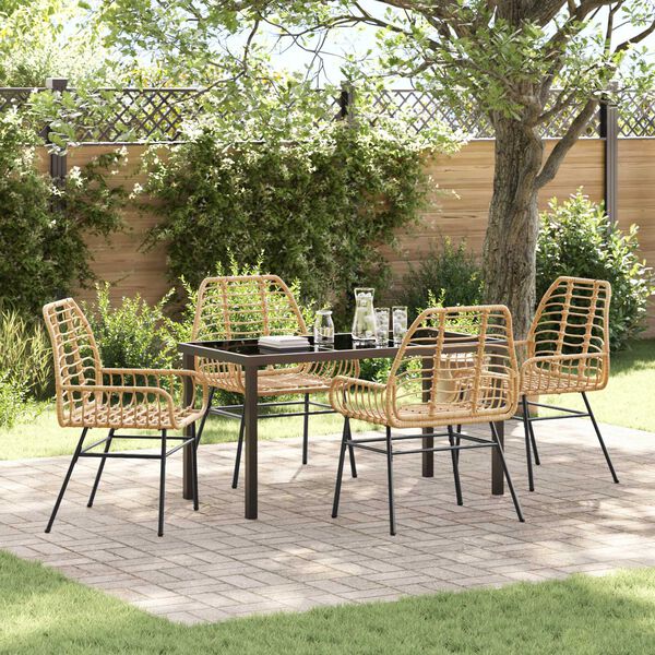 vidaXL Garden Dining Set 5 pcs Brown Poly Rattan