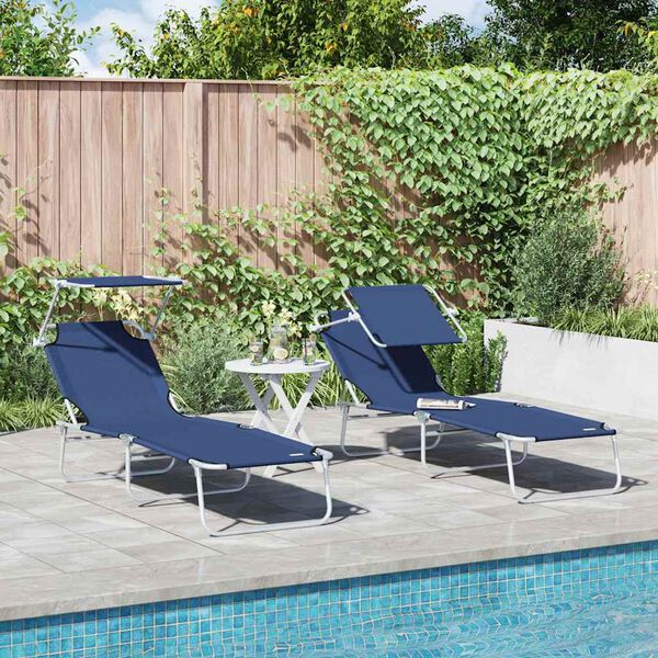 vidaXL Sun Lounger Folding 2-person 2 pcs Blue 58 x 188 x 77cm Fabric