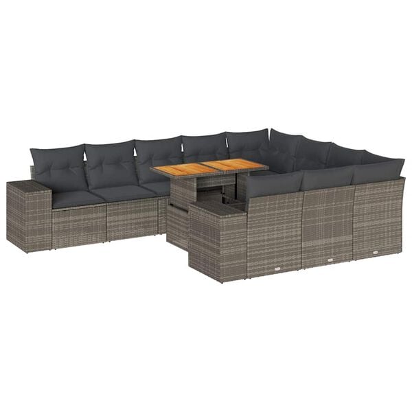 vidaXL 10 Piece Garden Sofa Set with Cushions Grey Poly Rattan Acacia