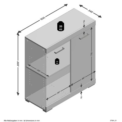 FMD Dresser with 2 Doors 80x34.9x89.9 cm Grey and Artisan Oak